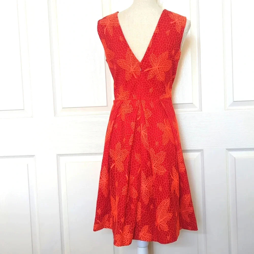 Zac Posen Red Leaf Floral Print Midi Length Dress - Picture 5 of 7
